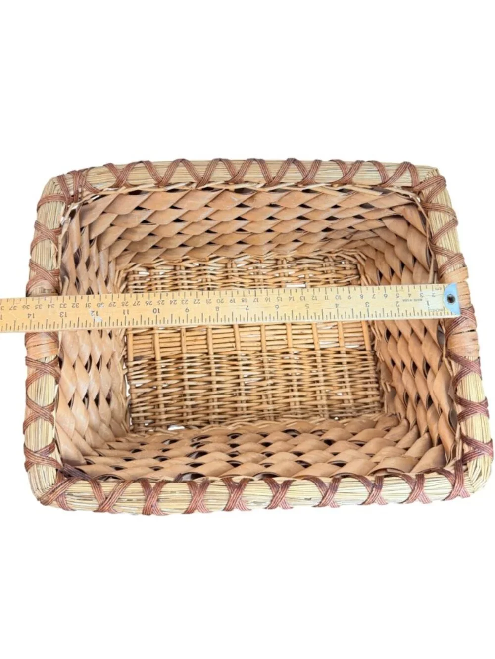 Vintage Hand woven Splint Basket with Intricate Curly Weave.